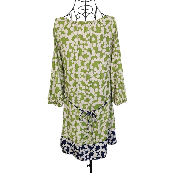 Boden Silk blend midi/tunic polka dot dress green and blue sz 6A - Picture 3 of 9